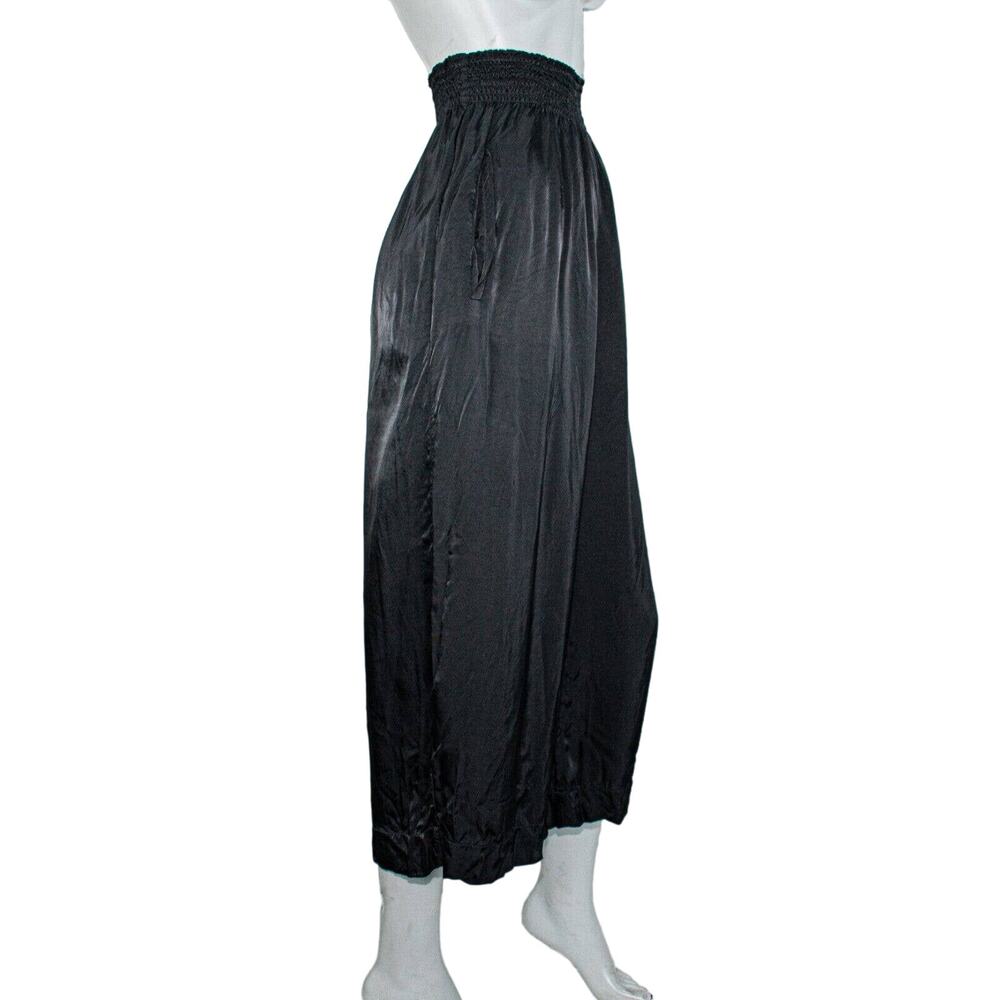 Forte Forte Black Satin Wide Leg Cropped Pants Smocked Waist Italy - Picture 5 of 11